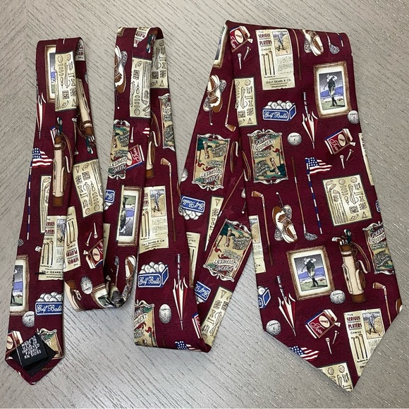 Van Heusen Americana Series Golf Nostalgia Silk Burgundy Men’s Neck Tie - Picture 1 of 11